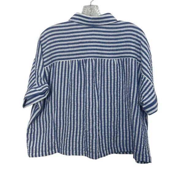 Max Studio London Button Front Shirt Size Small Blue White New Striped Casual - Picture 3 of 11